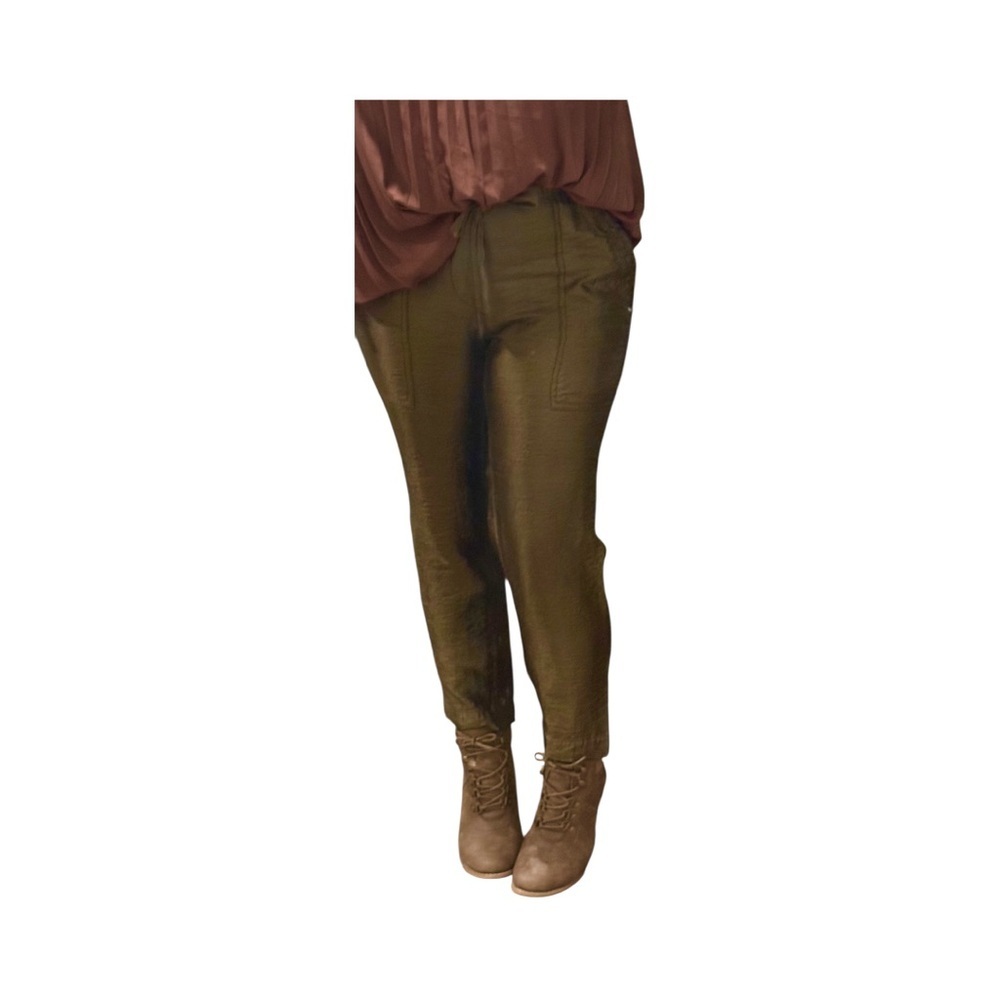 J Crew Olive Green Shiny Drawstring Pant Women’s Size 4 Petite​